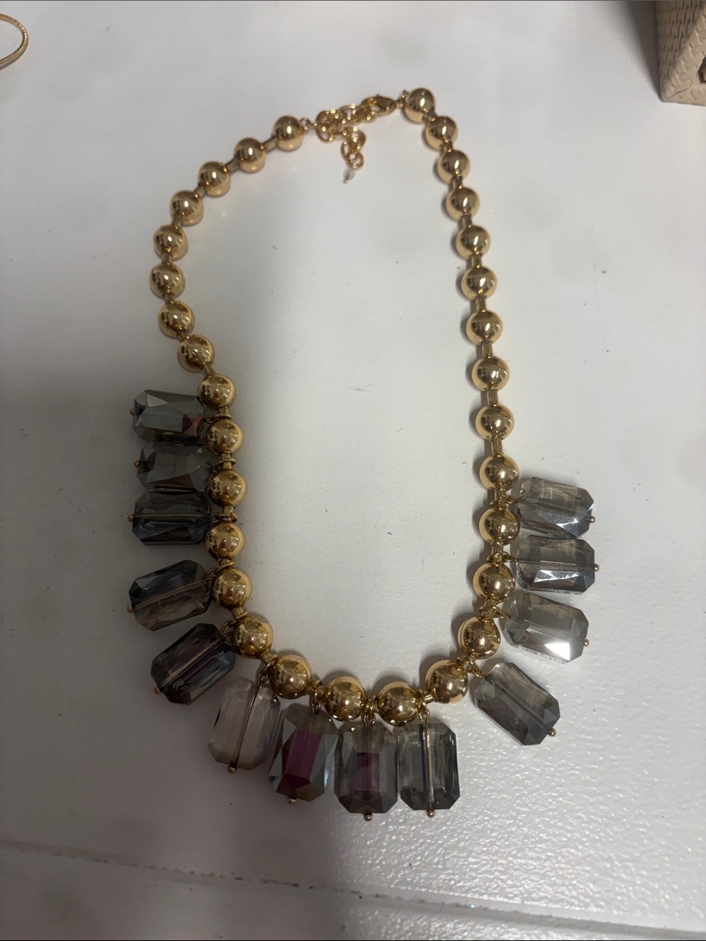 Free People Gold Beaded Necklace with Smoky Crystal Drops